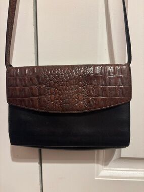 Brahmin Brown Croc-Embossed & Black Leather Crossbody
